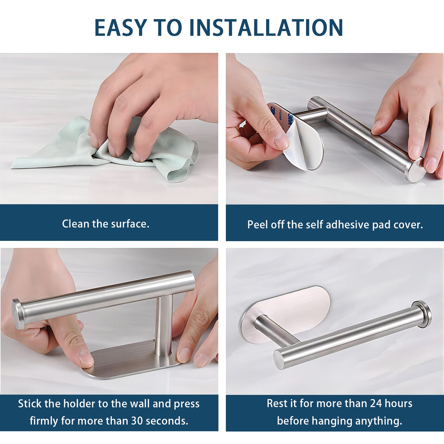 Toilet Paper Holder Self Adhesive, Stainless Steel Rustproof Adhesive Toilet Roll Holder No Drilling