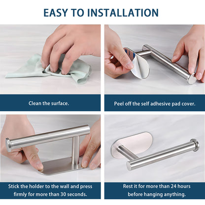 Toilet Paper Holder Self Adhesive, Stainless Steel Rustproof Adhesive Toilet Roll Holder No Drilling