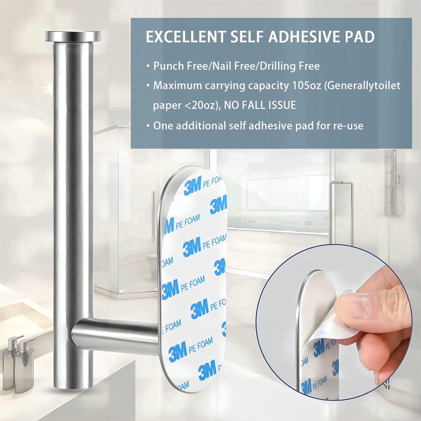Toilet Paper Holder Self Adhesive, Stainless Steel Rustproof Adhesive Toilet Roll Holder No Drilling