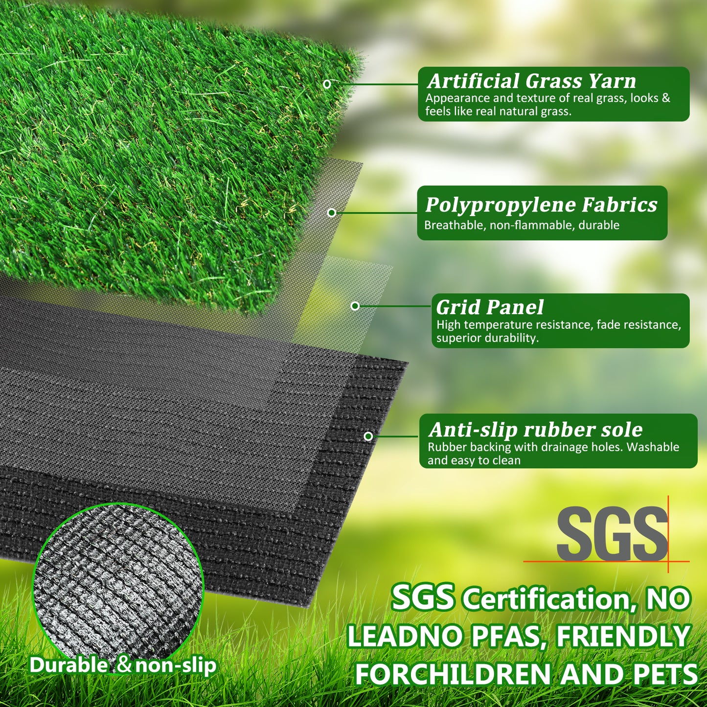 Outdoor Artificial Grass Rug 6x10 ft - Realistic Turf Mat for Patio, Garden & Pets