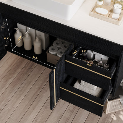 36  Wall-Mounted Bathroom Vanity With Vessel Ceramic Sink & Plywood Countertop -Soft-Close Door & Drawers, Floating Design