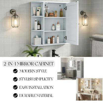 Bathroom Wall Storage Cabinet With Mirror, Medicine Cabinet With Adjustable Wood Shelf & Doors, Mounted Storage Cabinets With 6 Open Shelves, White