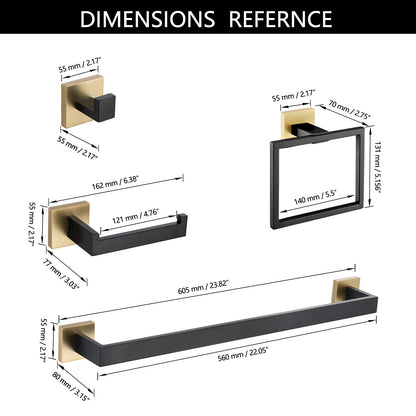 5 Pieces Bathroom Hardware Accessories Set Towel Bar Set Wall Mounted,Stainless Steel, Black Gold