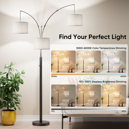 Three-Head Dimmable Floor Lamp with 3 Color Temperatures