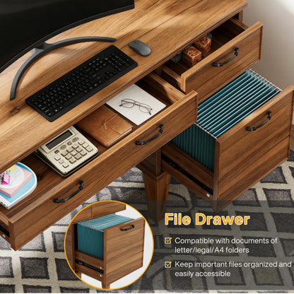 47" Computer Desk with 2 Drawers & File Cabinet - Home Office Writing Desk, Brown Wood Grain