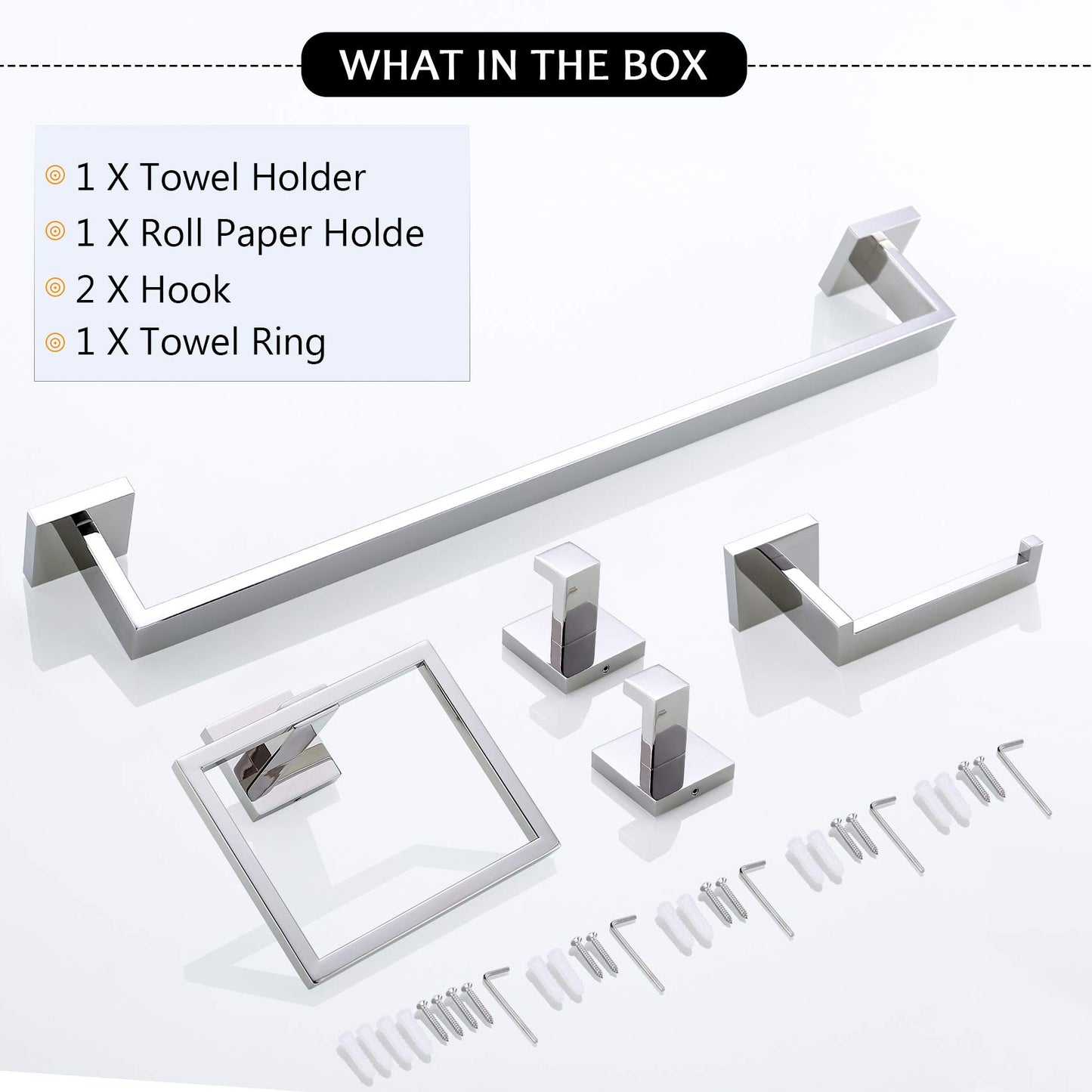 5 Pieces Bathroom Hardware Accessories Set Towel Bar Set Wall Mounted,Stainless Steel, Chrome