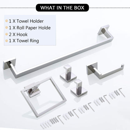 5 Pieces Bathroom Hardware Accessories Set Towel Bar Set Wall Mounted,Stainless Steel, Chrome