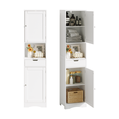 67 Tall Bathroom Cabinet, Storage Cabinet With 2 Doors & 1 Drawer, Narrow Bathroom Storage Cabinets With Adjustable Shelves, Bathroom Floor Organizer For Living Room, Entryway, Home Office, White