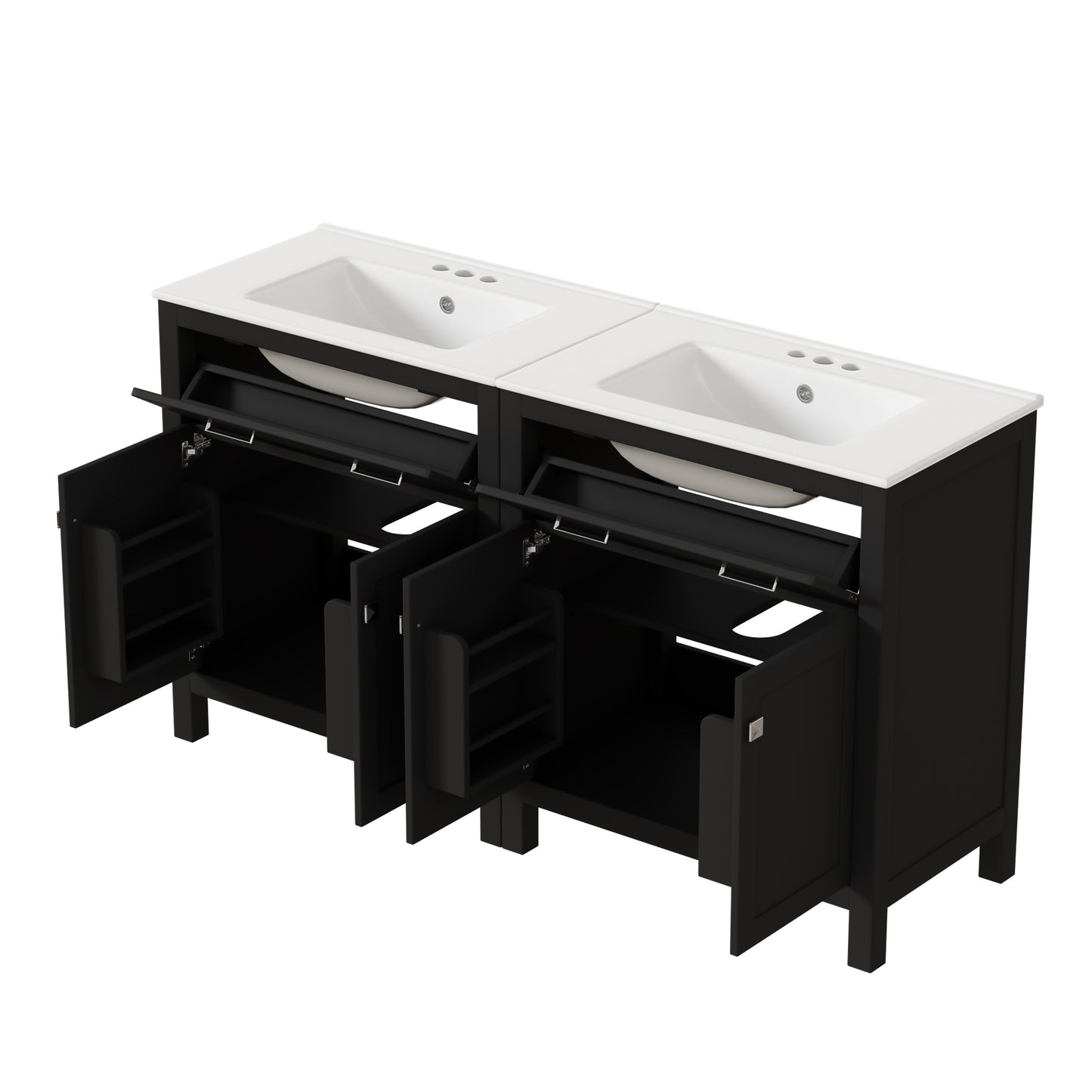 60  Modern Black Bathroom Vanity Set With Double Vanities  Separate , Double Ceramic Sinks, Adjustable Shelf, Soft Close Doors And Flip Drawer Modern Bathroom Solution For Spacious Bathrooms