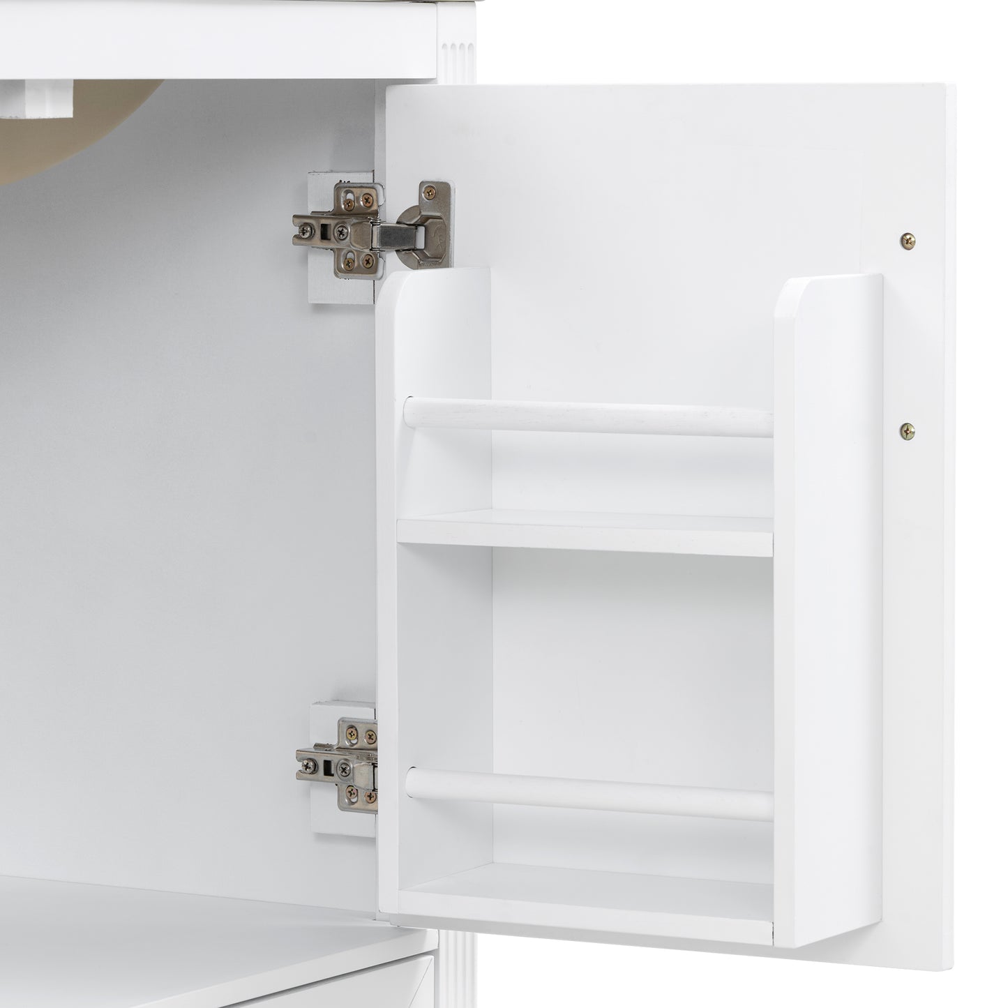 Elegant Fluted Bathroom Vanity With Ceramic Sink, Single Box Shipping, Solid Wood Legs, Soft-Close Doors & Drawer, Door Shelf, White