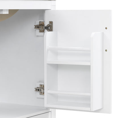 Elegant Fluted Bathroom Vanity With Ceramic Sink, Single Box Shipping, Solid Wood Legs, Soft-Close Doors & Drawer, Door Shelf, White
