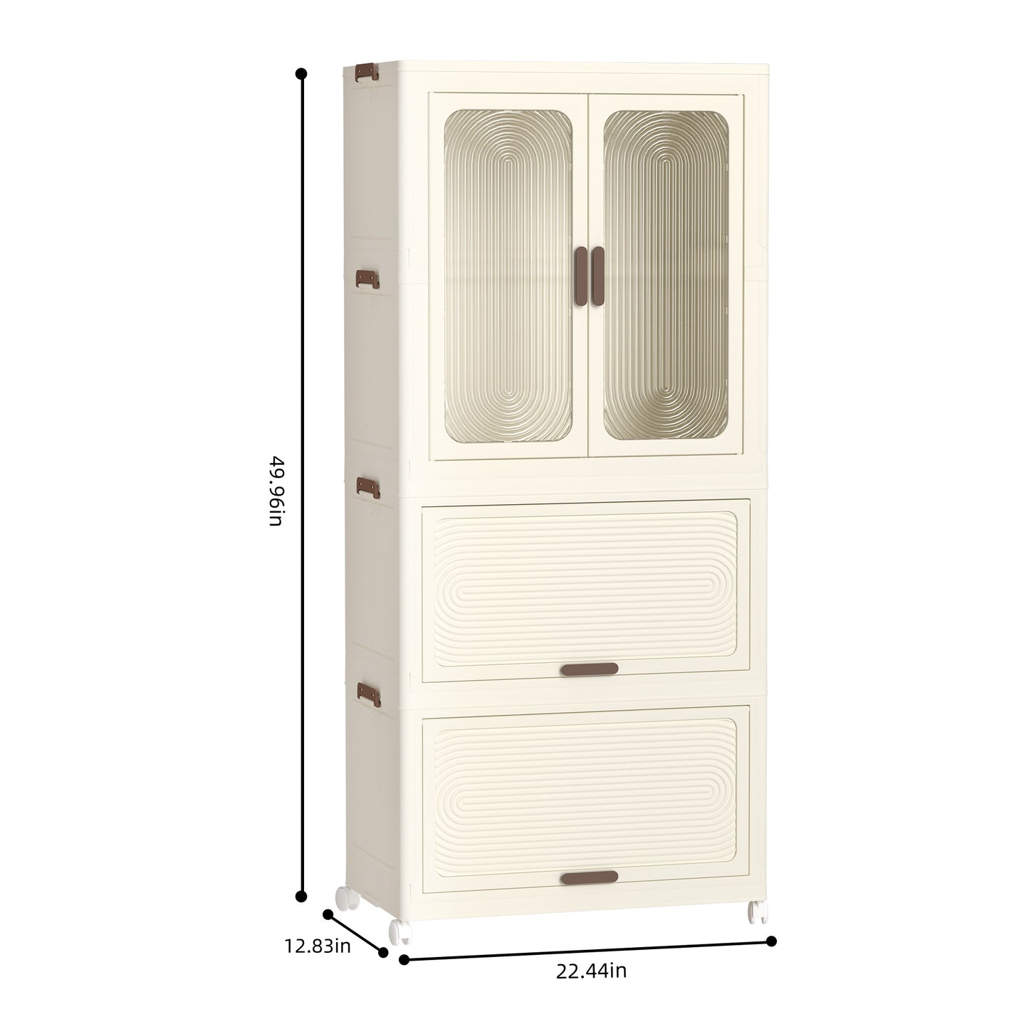 Portable Wardrobe Closet with 4 Cubes, Magnetic Doors & Hanging Rod - 10 Hangers Included, Cream White