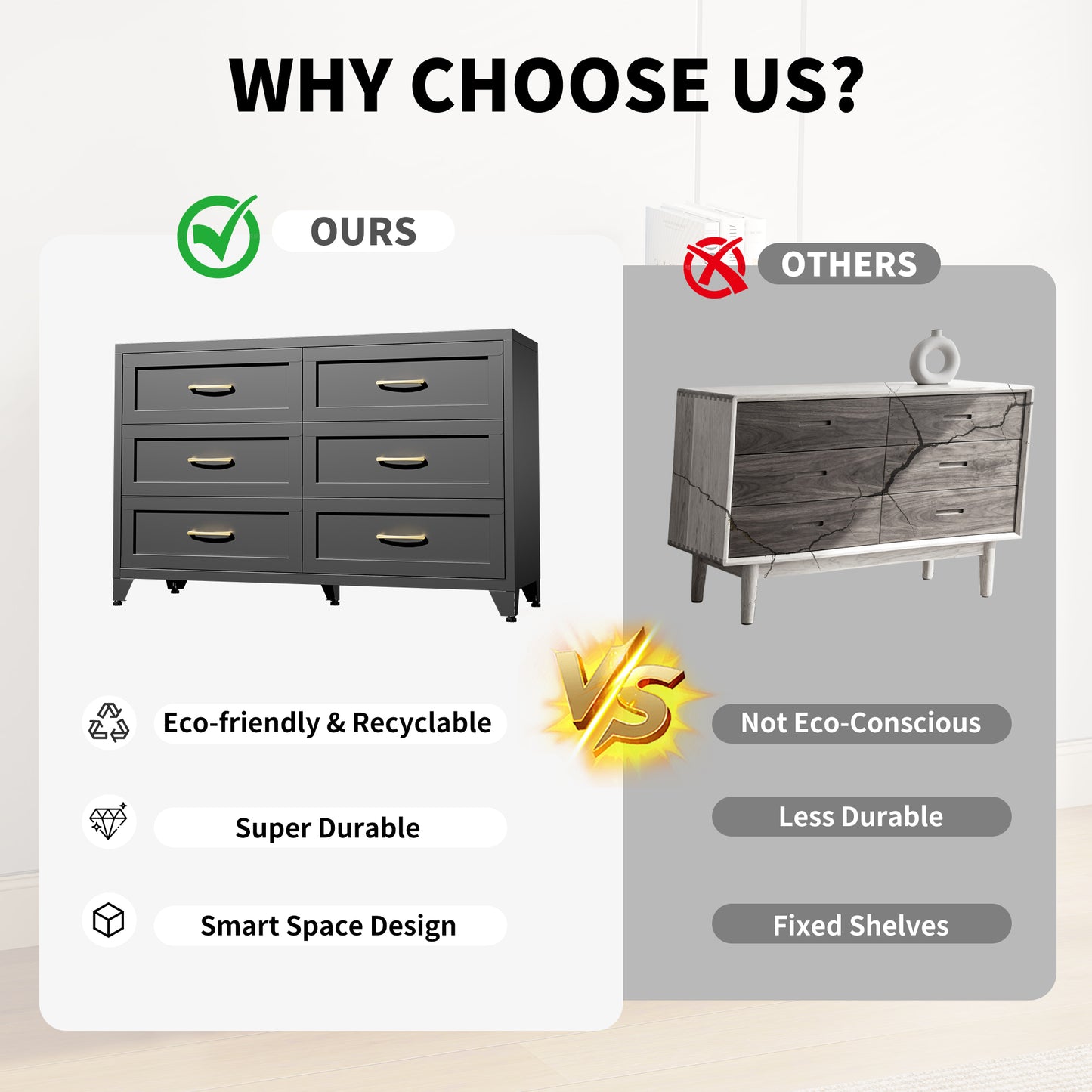 6-Drawer Black Metal Dresser - Eco-Friendly Steel Storage Chest with Smooth-Glide Drawers