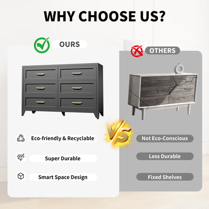6-Drawer Black Metal Dresser - Eco-Friendly Steel Storage Chest with Smooth-Glide Drawers