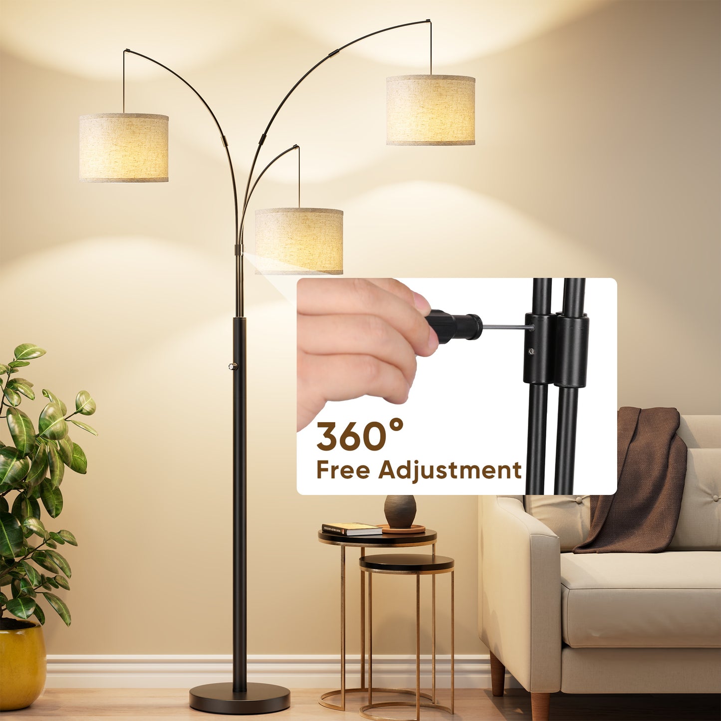 Three-Head Dimmable Floor Lamp with 3 Color Temperatures