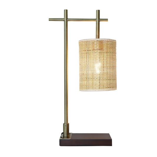 Bronze Bamboo Table Lamp - Nordic Bedside Desk Lamp with Natural Bamboo Shade, E26