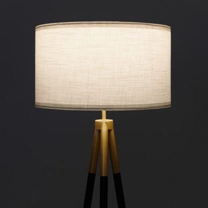 Gold Tripod Floor Lamp - Black Metal Legs, White Fabric Shade, E26