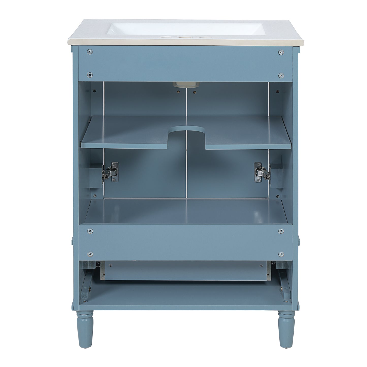 24   Modern Bathroom Vanity With Ornate Motif Design & Soft-Close Hinges,  Bathroom Cabinet With Drawer And Back Open Structure, Ornately Carved French Cylinder Legs