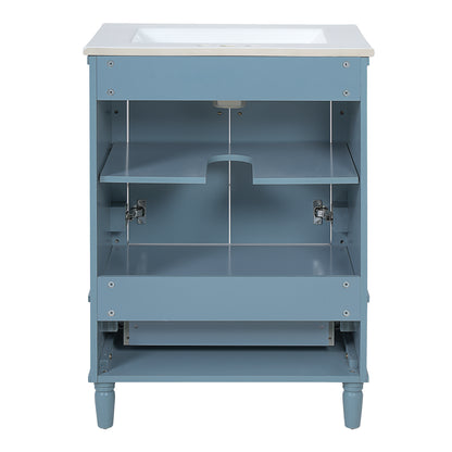 24   Modern Bathroom Vanity With Ornate Motif Design & Soft-Close Hinges,  Bathroom Cabinet With Drawer And Back Open Structure, Ornately Carved French Cylinder Legs