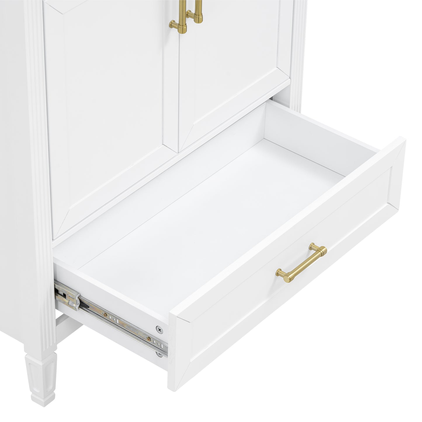 Elegant Fluted Bathroom Vanity With Ceramic Sink, Single Box Shipping, Solid Wood Legs, Soft-Close Doors & Drawer, Door Shelf, White