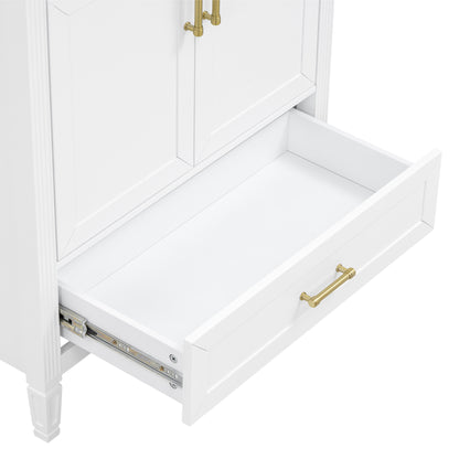 Elegant Fluted Bathroom Vanity With Ceramic Sink, Single Box Shipping, Solid Wood Legs, Soft-Close Doors & Drawer, Door Shelf, White