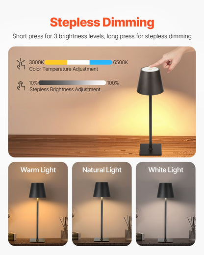 Cordless Rechargeable Table Lamp Set of 2 - 5200mAh Battery Desk Lamp, Black