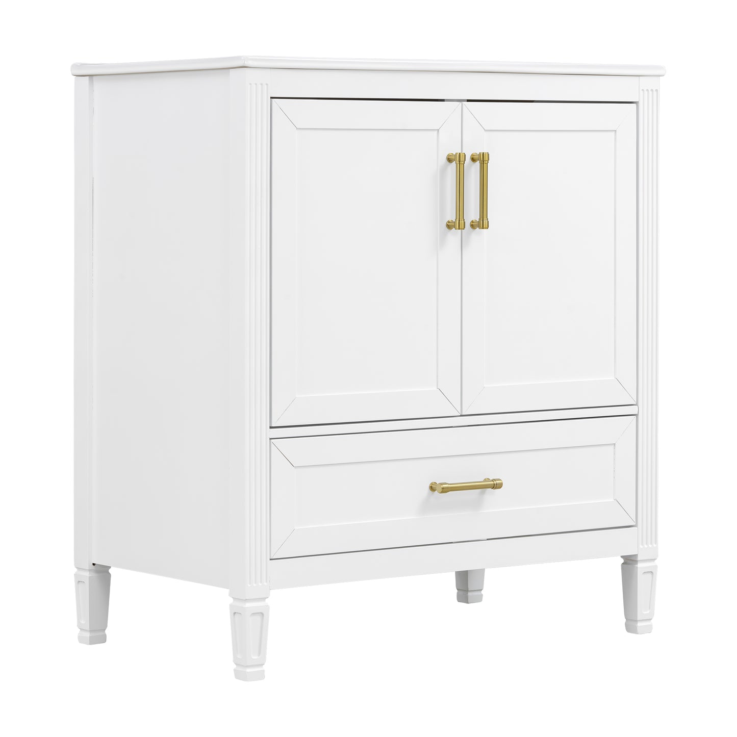 Elegant Fluted Bathroom Vanity With Ceramic Sink, Single Box Shipping, Solid Wood Legs, Soft-Close Doors & Drawer, Door Shelf, White
