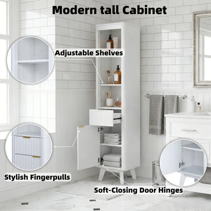 68  H Tall Bathroom Storage Cabinet With  Adjustable Shelves And One Drawer & Door, Storage Cabinet For Bathroom, Living Room, Entryway & Kitchen, White
