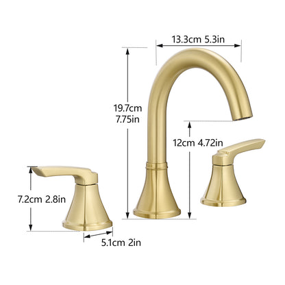 Bathroom Stainless Steel Faucets For Sink 3 Hole Brushed Gold 8 Inch Widespread Bathroom Sink Faucet Double Lever Handle Faucet Bathroom Vanity Faucet Basin Mixer Tap Faucet With Pop-Up Drain