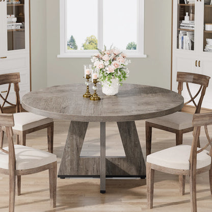 Round Dining Table for 4-6, 47" Kitchen Table with Pedestal Base and Thick MDF Top, Grey