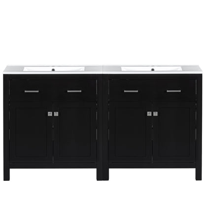 60  Modern Black Bathroom Vanity Set With Double Vanities  Separate , Double Ceramic Sinks, Adjustable Shelf, Soft Close Doors And Flip Drawer Modern Bathroom Solution For Spacious Bathrooms