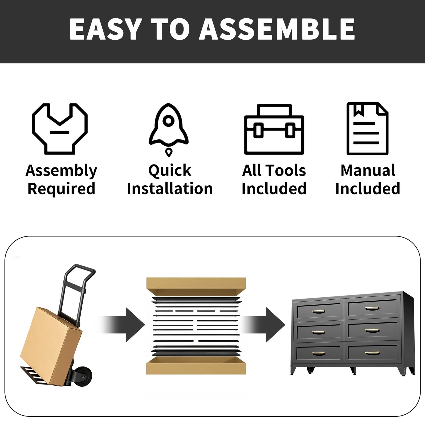 6-Drawer Black Metal Dresser - Eco-Friendly Steel Storage Chest with Smooth-Glide Drawers