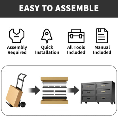 6-Drawer Black Metal Dresser - Eco-Friendly Steel Storage Chest with Smooth-Glide Drawers