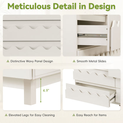 6-Drawer Dresser with Wave Front Design - Modern TV Stand & Bedroom Chest of Drawers, Ivory