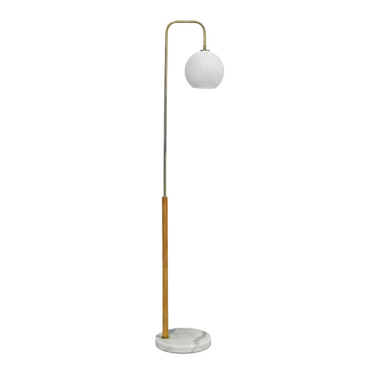 Solaris Tall Corner Floor Lamp - 63-Inch, Marble Base, Glass Shade, E26, Foot Switch, White