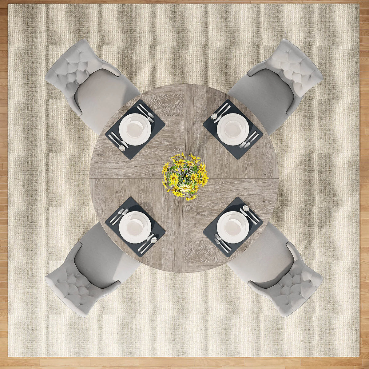 Round Dining Table for 4-6, 47" Kitchen Table with Pedestal Base and Thick MDF Top, Grey