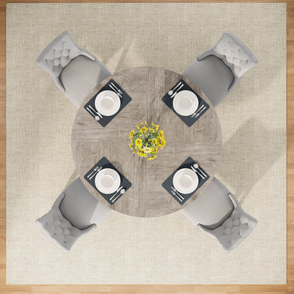 Round Dining Table for 4-6, 47" Kitchen Table with Pedestal Base and Thick MDF Top, Grey