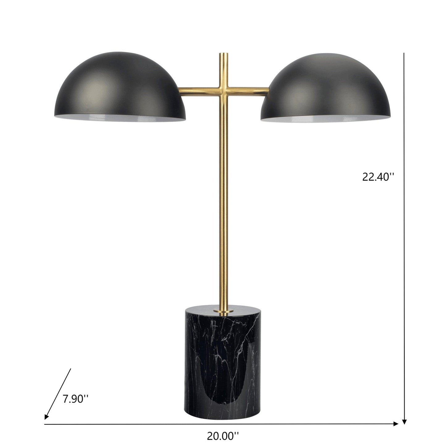 Black Gold Marble Table Lamp - Double Lamp with Faux Marble Base and On/Off Switch, E26