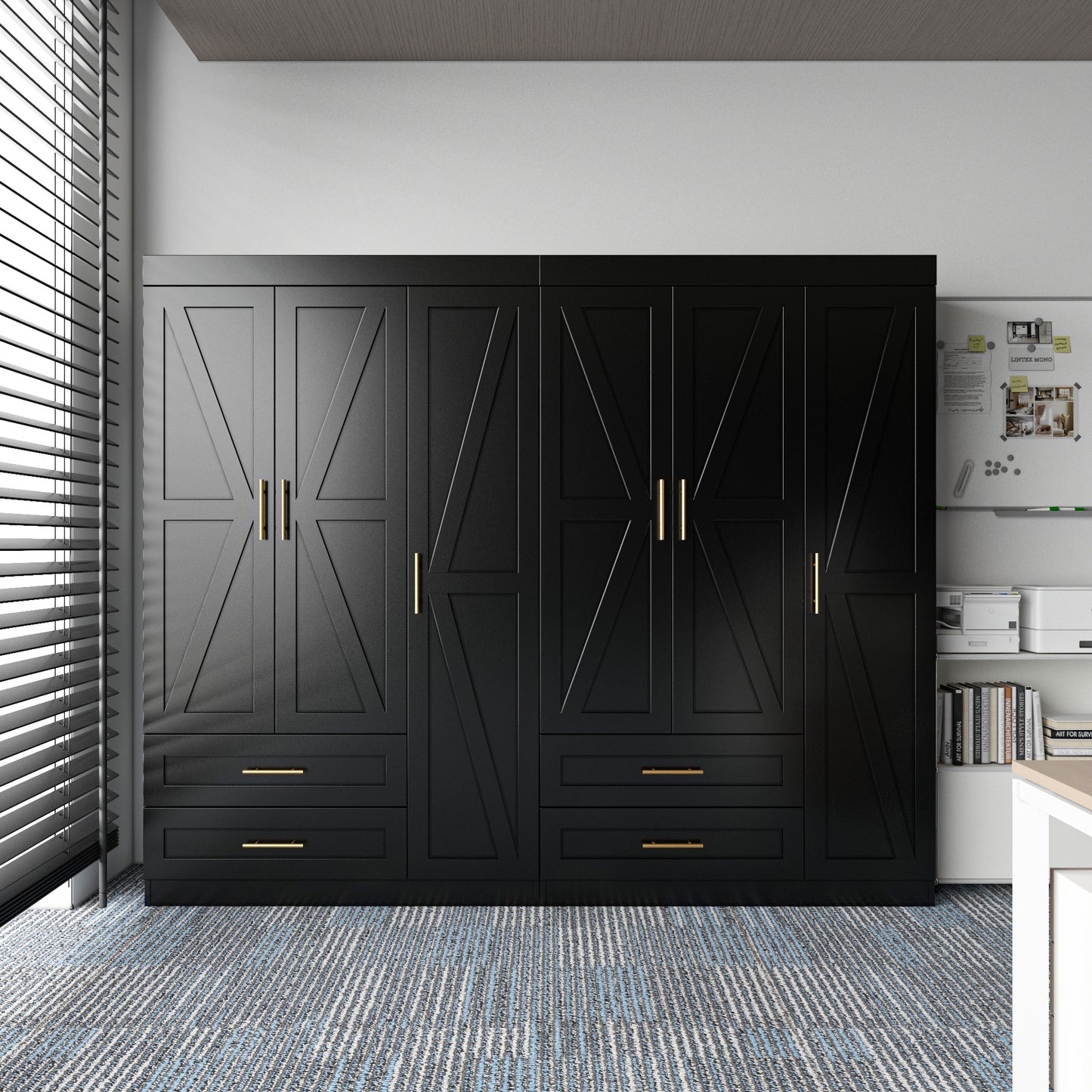 Shaker Style Classic Three-Door Wardrobe, Wood Bedroom Armoire With Hanging Rod And Shelves, Spacious Storage Closet, Modern Farmhouse Design, Black