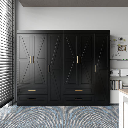 Shaker Style Classic Three-Door Wardrobe, Wood Bedroom Armoire With Hanging Rod And Shelves, Spacious Storage Closet, Modern Farmhouse Design, Black