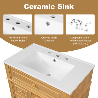 30" Bathroom Vanity with Sink - Wood Cabinet, Soft-Close Drawers & Door