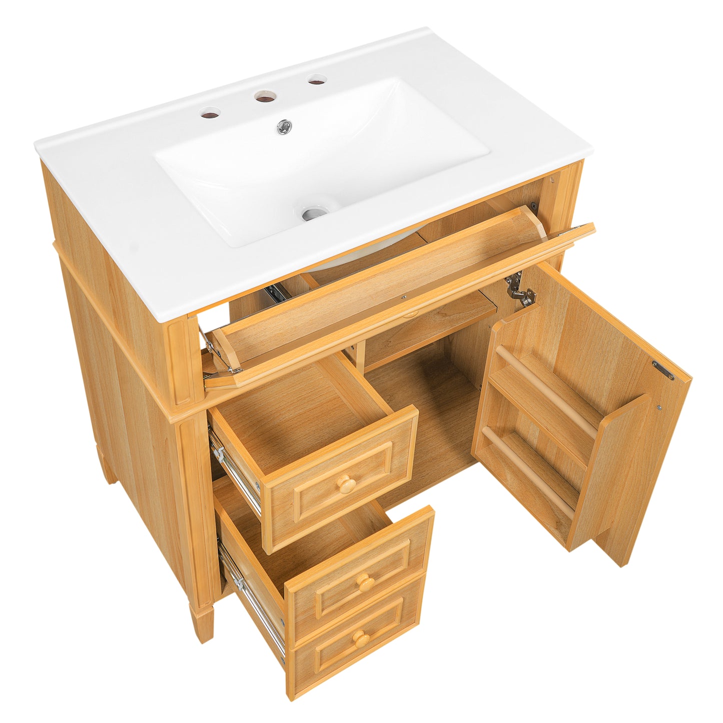 30" Bathroom Vanity with Sink - Wood Cabinet, Soft-Close Drawers & Door