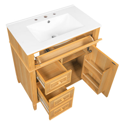 30" Bathroom Vanity with Sink - Wood Cabinet, Soft-Close Drawers & Door