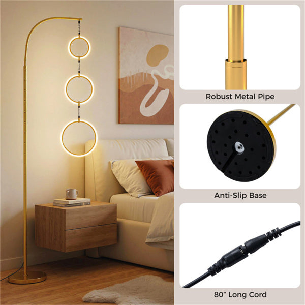 3-Circle LED Floor Lamp - Gold, 71-Inch, Dimmable, 3 Color Temps, 30,000hr Lifespan, No Bulbs Needed