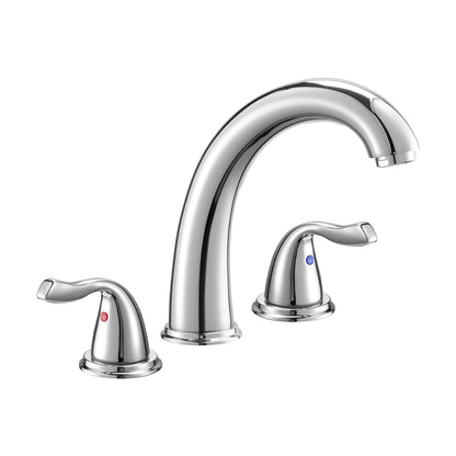 Roman Tub Faucet, 3 Hole Waterfall Bathtub Faucet, Gooseneck Bath Tubs Faucets Set With 2 Handles, Deck Mount Bath Tub Faucets Set For Pet Washing, Adult Bathing, Silver, High Arc Spout