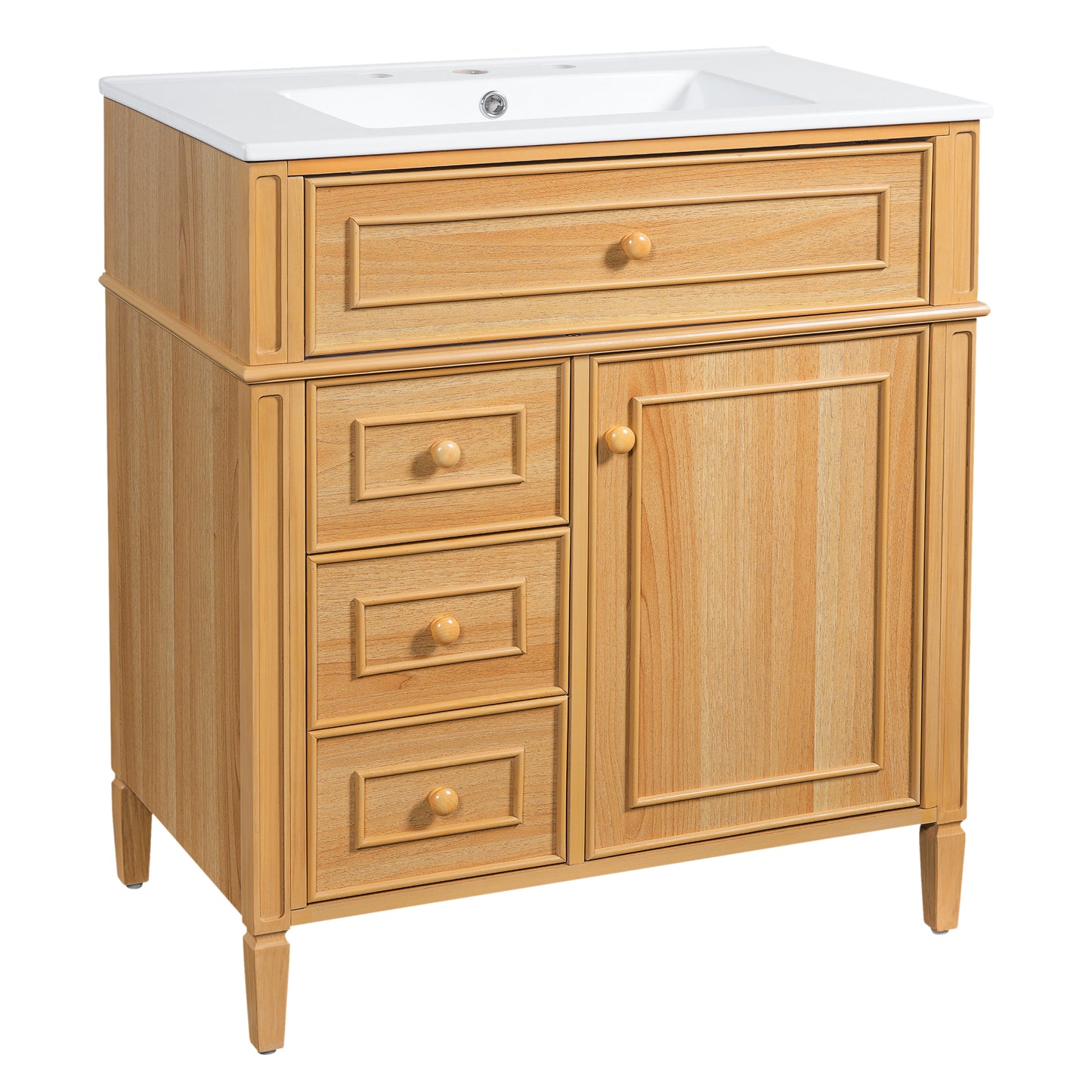 30" Bathroom Vanity with Sink - Wood Cabinet, Soft-Close Drawers & Door