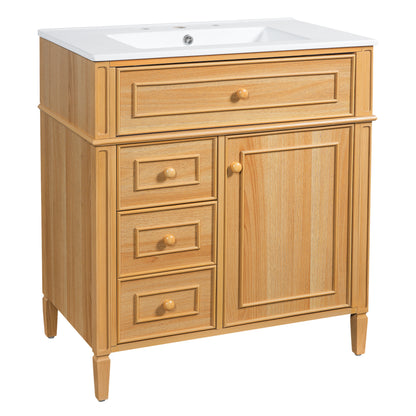 30" Bathroom Vanity with Sink - Wood Cabinet, Soft-Close Drawers & Door