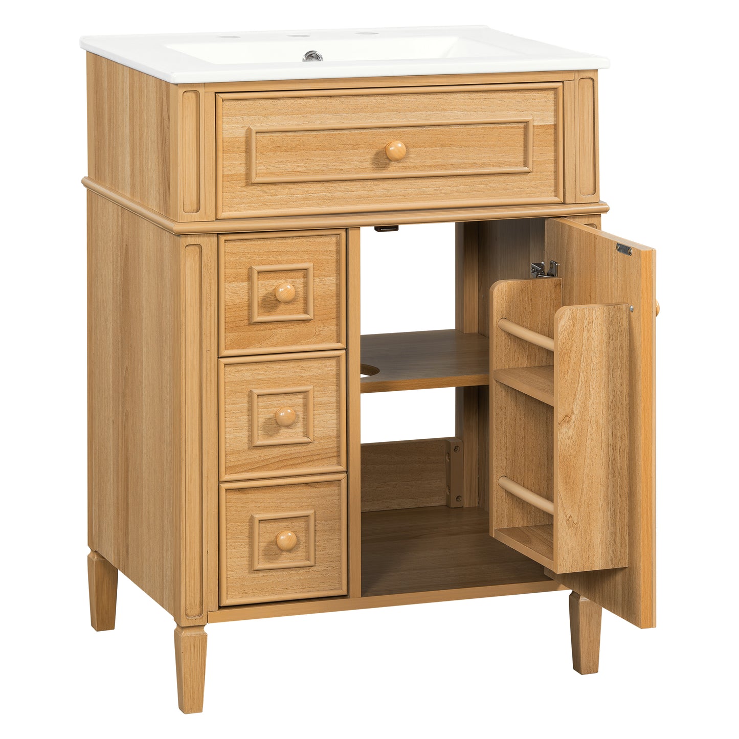 Bathroom Vanity With Sink, Wood Vanity Cabinet With Flip-Out Drawer, 2 Soft-Close Drawers, 1 Soft-Close Door, Solid Wood & MDF, Elegant Wood Handles, Warm Oak