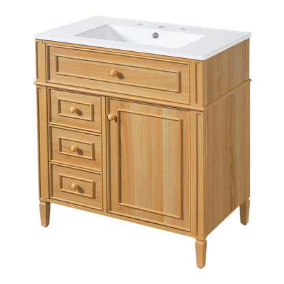 30" Bathroom Vanity with Sink - Wood Cabinet, Soft-Close Drawers & Door