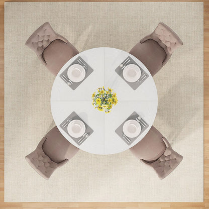 Round Farmhouse Dining Table for 4, 47" Kitchen Table with Metal Frame and MDF Top, White